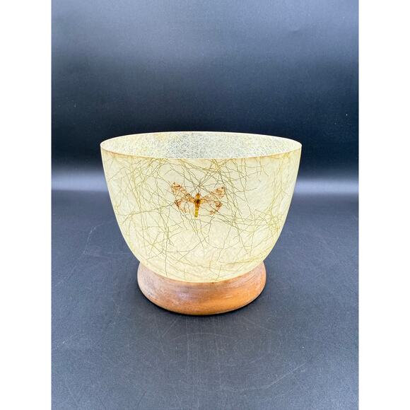 Vintage MCM BOHO Fiberglass Decorative Bowl on Wood Base wButterflies - Picture 5 of 8